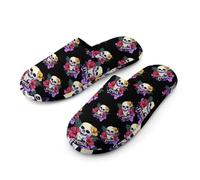 Fresh Graffiti Skull Flower Men's Cotton Slippers Memory Foam Comfort House Shoes Winter Indoor Slipper for Hotel Casa Spa