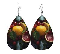 Fresh Grapefruit Lemon Printed teardrop-shaped leather earrings | High-end design, light luxury earrings