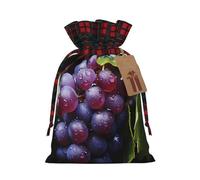 Fresh Grapes Holiday Printed Drawstring Pouch M, Polyester Holiday Storage Pouch With Tag