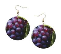Fresh Grapes Print Leather Earrings Trendy Round Drop Earrings, Lightweight Dangle Jewellery for Women