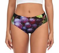 Fresh Grapes Print Women's Briefs, Soft No Show Bikini Thong Panties, Breathable Comfort Underwear,for Daily wear, Black, S