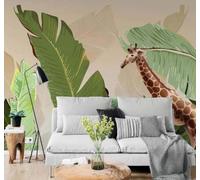 Fresh Green Banana Leaves Animals Giraffe 3D Wallpaper Easy Install Feature Office Living Room Sofa Bedroom TV Background Wall Decoration-150cm×105cm