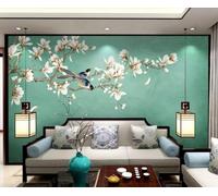 Fresh Green Branches Flowers Little Birds 3D Wallpaper Easy Install Feature Office Living Room Sofa Bedroom TV Background Wall Decoration-350cm×256cm
