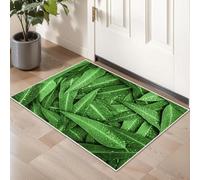 Fresh Green Dewy Leaves Rug for Living Room, 4x5ft/48x60in/120x150cm Boho Retro Beige Washable Area Rug Non Slip, Soft Ultra-Thin Indoor Decor Carpet for Bedroom Dining Room
