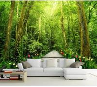 Fresh Green Forest Flower Boardwalk Path 3D Wallpaper Textured Silk Easy Install Living Room Sofa Bedroom Dining Room Home Decoration Wall-400cm×280cm