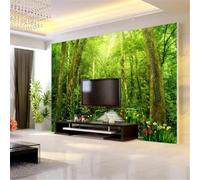 Fresh Green Forest Flowers Wooden Board Path 3D Wallpaper Silky Texture Home Study Office Grey Dining Room Sofa Bedroom Living Room TV Backdrop-300cm×210cm