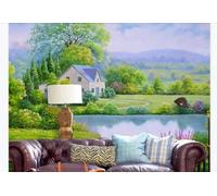 Fresh Green Forest Houses Rivers Modern 3D Wallpaper Premium Textured Silk Neutral Tones Material Ideal for Living Room Bedroom-200cm×140cm