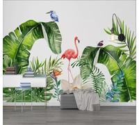 Fresh Green Leaves Little Birds Butterflies Flamingos 3D Wallpaper Easy Install Feature Office Living Room Sofa Bedroom TV Background Wall Decoration-250cm×170cm