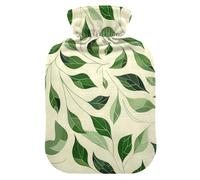 Fresh Green Leaves Water Bottle for hot Water with Soft Cover, 2L hot Water Bag for ( Scenario), Pain Relief, Bolsa para agua Caliente para Dolor