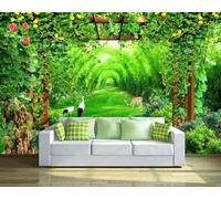 Fresh Green Woods Elk Flower 3D Wallpaper Easy Install Feature Office Living Room Sofa Bedroom TV Background Wall Decoration-400cm×280cm