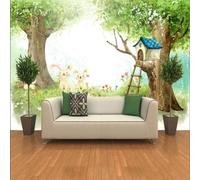 Fresh Hand Drawn Cartoon Forest Rabbit Wooden Ladder 3D Wallpaper Silky Texture Home Study Office Grey Dining Room Sofa Bedroom Living Room TV Backdrop-250cm×170cm