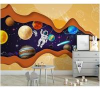 Fresh Hand Drawn Cartoon Starry Sky Astronaut Planet 3D Wallpaper Silky Texture Home Study Office Grey Dining Room Sofa Bedroom Living Room TV Backdrop-300cm×210cm