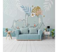 Fresh Hand Painted Art Cartoon Animal Elephant 3D Wallpaper Easy Install Feature Office Living Room Sofa Bedroom TV Background Wall Decoration-300cm×210cm