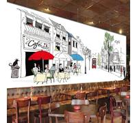 Fresh Hand Painted Graffiti Art Street Scene Coffee Shop 3D Wallpaper Easy Install Feature Office Living Room Sofa Bedroom TV Background Wall Decoration-250cm×170cm