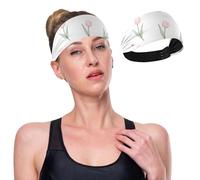 Fresh Hand Painted Tulip Pattern Wide Headbands for Women Non Slip Soft Elastic Hair Bands Yoga Running Sports Workout Gym Head Wraps, African Turbans Bandana