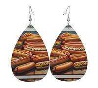 Fresh hot dogs Printed teardrop-shaped leather earrings | High-end design, light luxury earrings