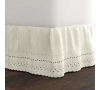FRESH IDEAS Eyelet Bed Skirt Dust Ruffle Embroidered Details, Classic 14” drop length Gathered Styling, Full, Ivory (Model: FRE30014IVOR02)