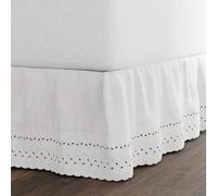 FRESH IDEAS Eyelet Bed Skirt Dust Ruffle Embroidered Details, Classic 14” drop length Gathered Styling, King, White