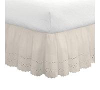 FRESH IDEAS Eyelet Bed Skirt Dust Ruffle Embroidered Details, Extra Long 18" Drop Length Gathered Styling, Twin, Ivory