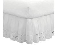 FRESH IDEAS Eyelet Bed Skirt Dust Ruffle Embroidered Details, Extra Long 18" Drop Length Gathered Styling, Full, White, FRE30018WHIT02