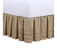 FRESH IDEAS Ideas Ruffled Eyelet Bed Skirt Dust Ruffle with Gathered Styling and Embroidered Details, 14" Drop Length, Twin, Mocha