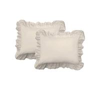 FRESH IDEAS Ruffled Bed Pillow Embroidered Detail Eyelet Shams Set, 2-Pack, Standard, Ivory