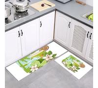 Fresh Illustration Kitchen Rug Sets 2 Piece, Anti Fatigue Comfort Standing Cocktail Lime Kitchen Mats Set, Washable Easy Care Green Floor Mat, for Laundry Room Hallway 50x80cm+50x150cm