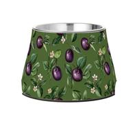 Fresh Java Plum Fruit Green Feeder Dogs Bowls Non Slip Stainless Steel Raised Cat Bowls for Slow Feed Cats Whisker Fatigue