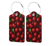 Fresh Juicy Cherry Stainless Steel Ring Leather Luggage Tags for Suitcases 2 Pcs