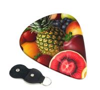 Fresh Juicy Fruits Guitar Picks 6 Pcs, 0.46mm Thickness Celluloid Plectrum with Leather Picks Holder, Personalized Guitar Pick for Bass Electric Acoustic Guitars Lovers Gift