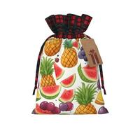 Fresh Juicy Fruits Pineapple Berries Grape Orange Print Christmas Drawstring Bags Reusable Santa Sack,for Candy,Wedding,Gifts And Storage