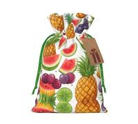 Fresh Juicy Fruits Pineapple Berries Grape Orange Print Christmas Drawstring Holiday Candy Bag Xmas Sacks Reusable Wrapping Bags Party Favor