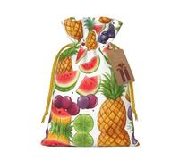 Fresh Juicy Fruits Pineapple Berries Grape Orange Print Christmas Drawstring Holiday Candy Bag Xmas Sacks Reusable Wrapping Bags Party Favor