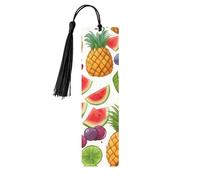 Fresh Juicy Fruits Pineapple Berries Grape Orange Print Wood Bookmark for Women Men,with Tassels Reading Bookmarks for Book Lovers,Gifts