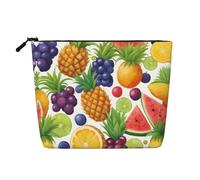 Fresh Juicy Fruits Pineapple Berries Watermelon Grape Orange Print Cosmetic Bag for Women,Faux Linen Makeup Bag Large Capacity,Perfect for Travel Daily Use
