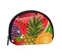 Fresh Juicy Fruits Pineapple Berries Watermelon Grape Orange Print Women's Mini Coin Purse Wallet Zipper Pouch for Daily Use and Gifts 1PCS
