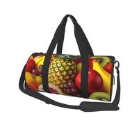 Fresh Juicy Fruits Pineapple Berries Watermelon Grape Orange Printed Round Travel Duffel Bag Large Overnight Weekend Bags for Hiking, Vacations, Gym, Sports