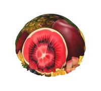 Fresh Juicy Fruits Shower Cap for Women Double Layers Thick Hair Caps Reusable Waterproof Bath Caps with Elastic Band Hair Hat Washable Shower Hat for Men Women Spa Salon
