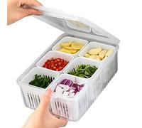 Fresh Keeping Drain Box | 6-in-1 Refrigerator Food Fresh Box with Drain Basket,Drain Food Storage Containers for Ginger, Garlic, Onion, Cherry, Vegetables