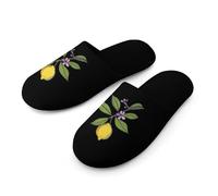Fresh Lemon And Flowers Slippers Women Winter Warm Cotton Hotel Slippers Anti-Slip Bedroom Slip-Ons Shoes 40-41_（9-10）