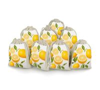Fresh Lemon Bunches Pocket Cotton And Hemp with Drawstring 8 Pieces Reusable Gift Bags Jewelry Pouch for Wedding DIY Craft Party (4.9 X 6.7 Inch)