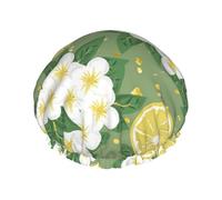 Fresh Lemon Double Layer Waterproof Shower Cap, Extra Large Soft Elastic Band, Reusable Bath Cap For Women Men,Full Print Design