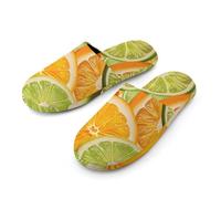 Fresh Lemon Orange Slices Slippers Women Winter Warm Cotton Hotel Slippers Anti-Slip Bedroom Slip-Ons Shoes 38-39_（7-8）