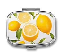 Fresh Lemon Pill Box 2 Compartments Portable Travel Pill Case Mini Medicine Organizer for Pocket Purse Metal Waterproof Medicine Container Holder Vitamin Fish Oil