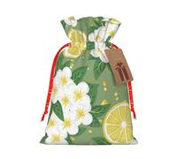 Fresh Lemon Print Christmas Gift Bag, Drawstring Christmas Bags Reusable Gift Bags With Name Tags