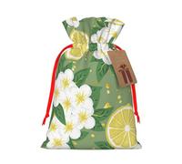 Fresh Lemon Print Christmas Gift Bag, Drawstring Christmas Bags Reusable Gift Bags With Name Tags