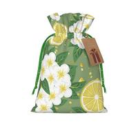 Fresh Lemon Print Christmas Gift Bag, Drawstring Christmas Bags Reusable Gift Bags With Name Tags