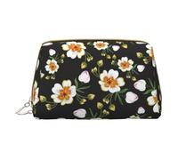 Fresh Lemon Print Leather Travel Cosmetic Bag Small Cosmetic Bag for Women, Cosmetic Makeup Bag Organizer Bag, Flower Leaf (2), Taglia Unica