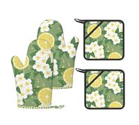 Fresh Lemon Print Oven Gloves Heat Resistant, Oven Mitts And Pot Holder Kitchen Non-Slip Silicone Cooking Microwavegloves
