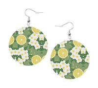 Fresh Lemon Printed Faux Leather Earrings Set For Women, 1 Pair Lightweight Dangle Drop Pierced Earrings Jewelry Gifts For Women